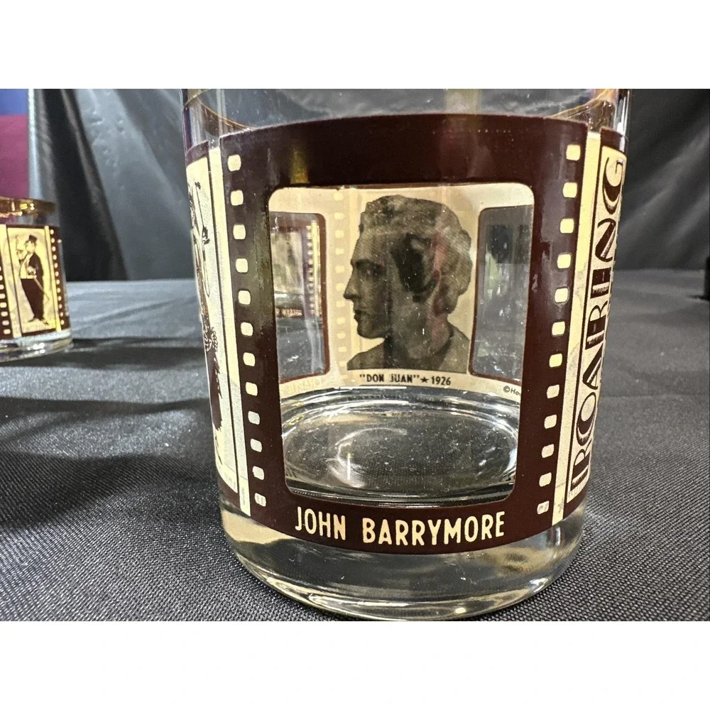 VTG HouzeArt Whiskey Glasses Silent Movie Roaring 20's Actors Barware Set Of 4